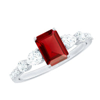 Certified 2.2 Carat Lab Grown Ruby Emerald Cut Engagement Ring with Side Stones