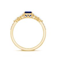 Certified 1.75 Carat Lab Grown Blue Sapphire Emerald Cut Engagement Ring with Diamond Side Stones