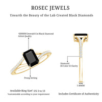 Certified 1.6 Carat lab-grown black diamond engagement ring with emerald cut and white diamond split shank by Rosec Jewels