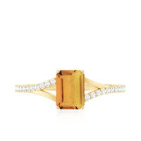 Real Citrine Emerald Cut Engagement Ring with Diamond Split Shank