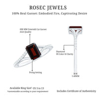 Certified Natural Garnet Emerald Cut Engagement Ring with Diamond Split Shank