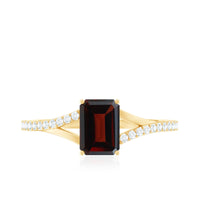 Certified Natural Garnet Emerald Cut Engagement Ring with Diamond Split Shank