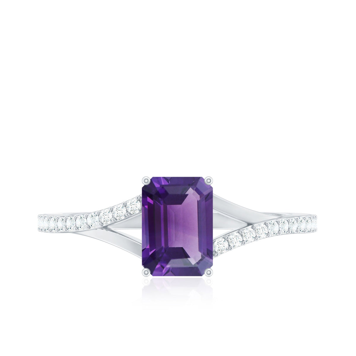 1.4 Carat Amethyst Emerald Cut Engagement Ring with Diamond Split Shank