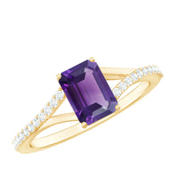 1.4 Carat Amethyst Emerald Cut Engagement Ring with Diamond Split Shank