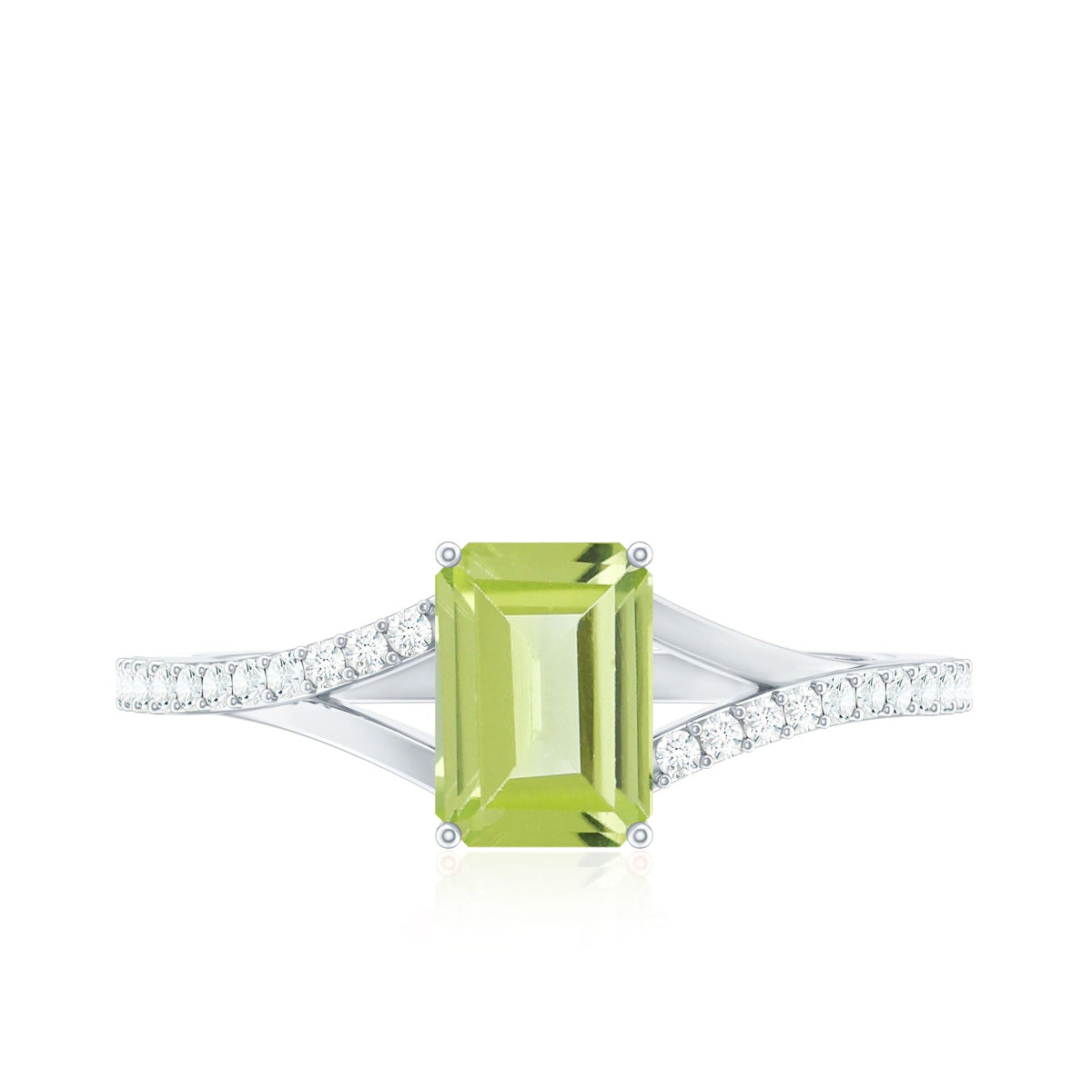 1.8 Carat Peridot Emerald Cut Engagement Ring with Diamond Split Shank