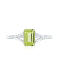 1.8 Carat Peridot Emerald Cut Engagement Ring with Diamond Split Shank