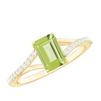 1.8 Carat Peridot Emerald Cut Engagement Ring with Diamond Split Shank
