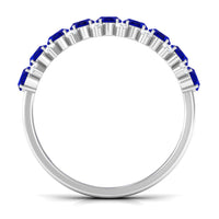 Natural Oval Blue Sapphire Half Eternity Band with Diamond