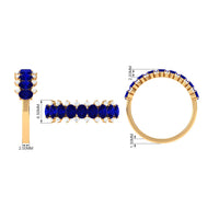 Natural Oval Blue Sapphire Half Eternity Band with Diamond