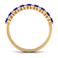 Natural Oval Blue Sapphire Half Eternity Band with Diamond