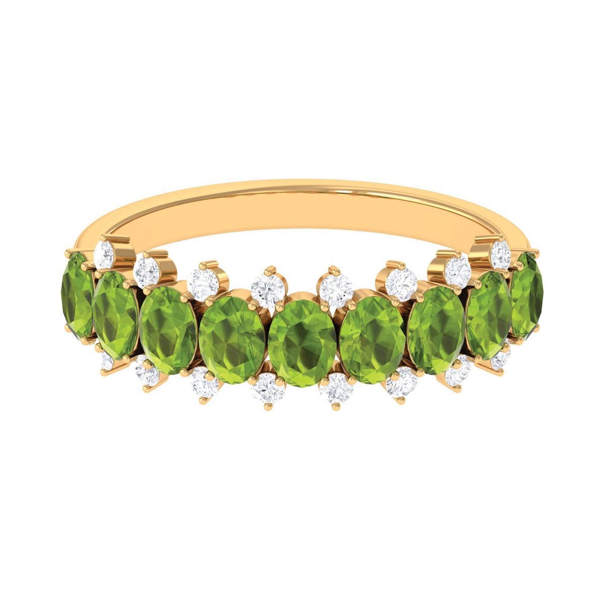 2.25 CT Oval Cut Peridot Half Eternity Ring with Diamond Stones