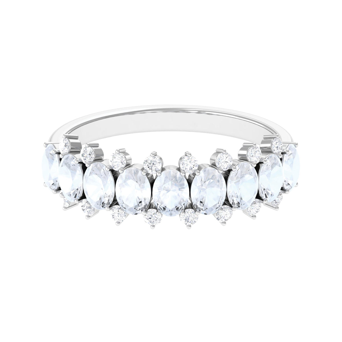 Rosec Jewels 2.5 CT moonstone and diamond semi-eternity ring showcasing a row of moonstones and sparkling diamonds in a elegant band.