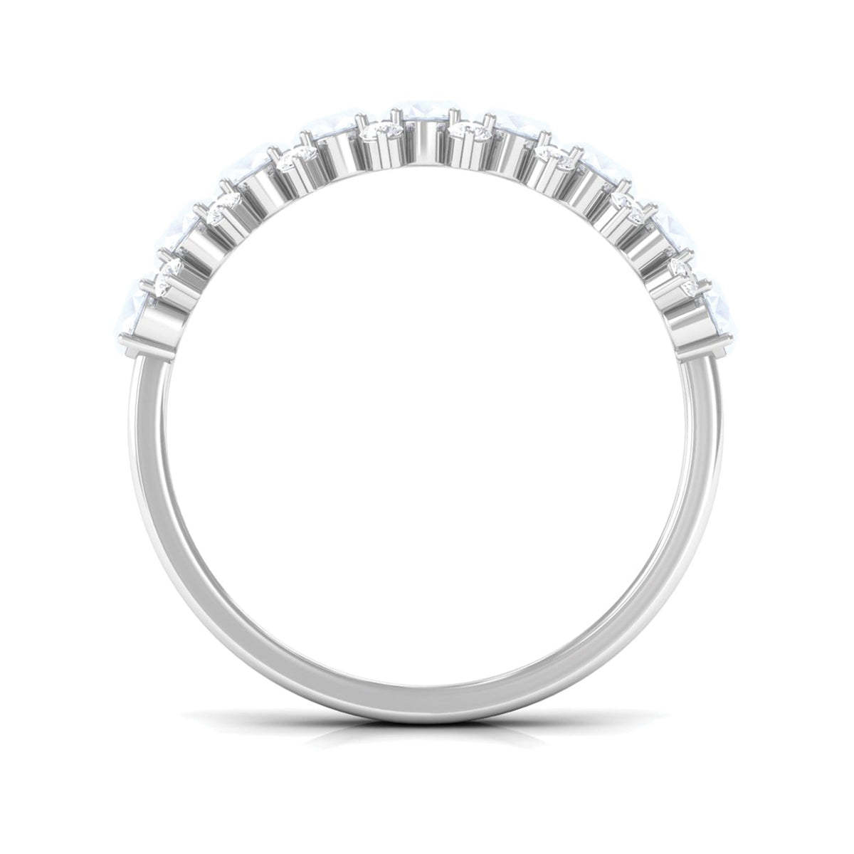 Rosec Jewels 2.5 CT moonstone and diamond semi-eternity ring showcasing a band with alternating moonstones and diamonds.