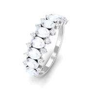 Silver 2.5 CT moonstone and diamond semi-eternity ring with alternating stones, crafted by Rosec Jewels.