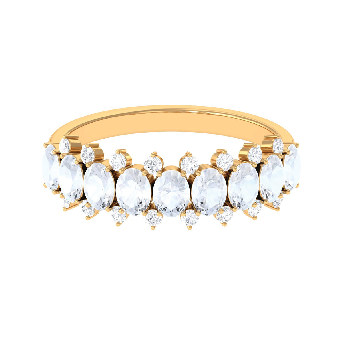 Rosec Jewels 2.5 CT moonstone and diamond semi-eternity ring with alternating gemstones and intricate band design.