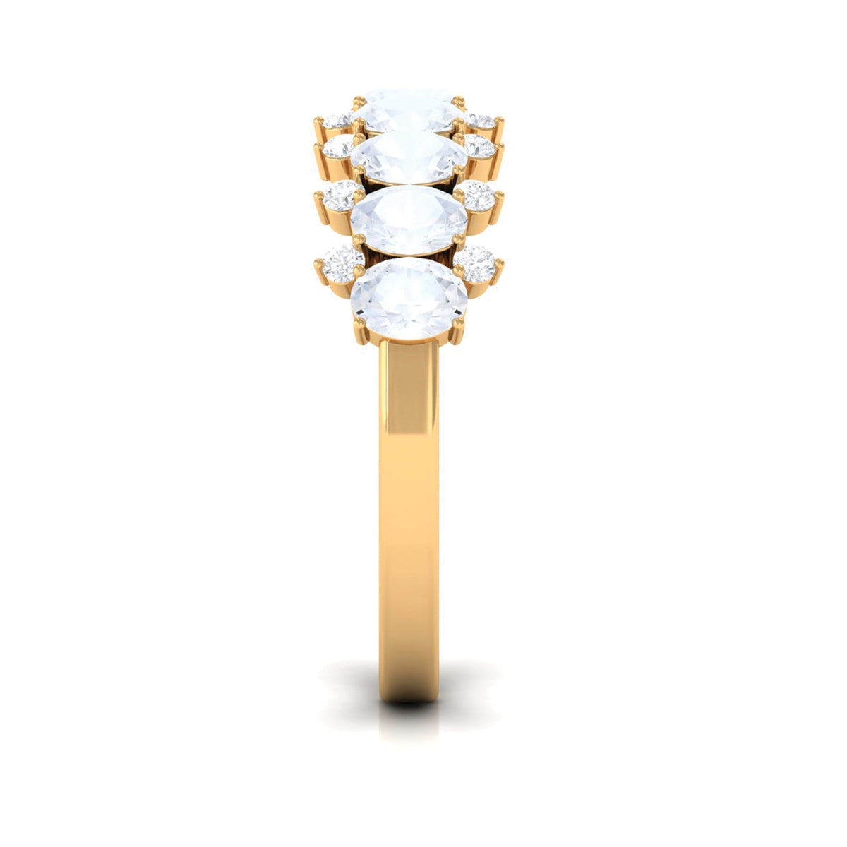 Rosec Jewels 2.5 CT moonstone and diamond semi eternity ring with alternating gemstones and a sleek band design.