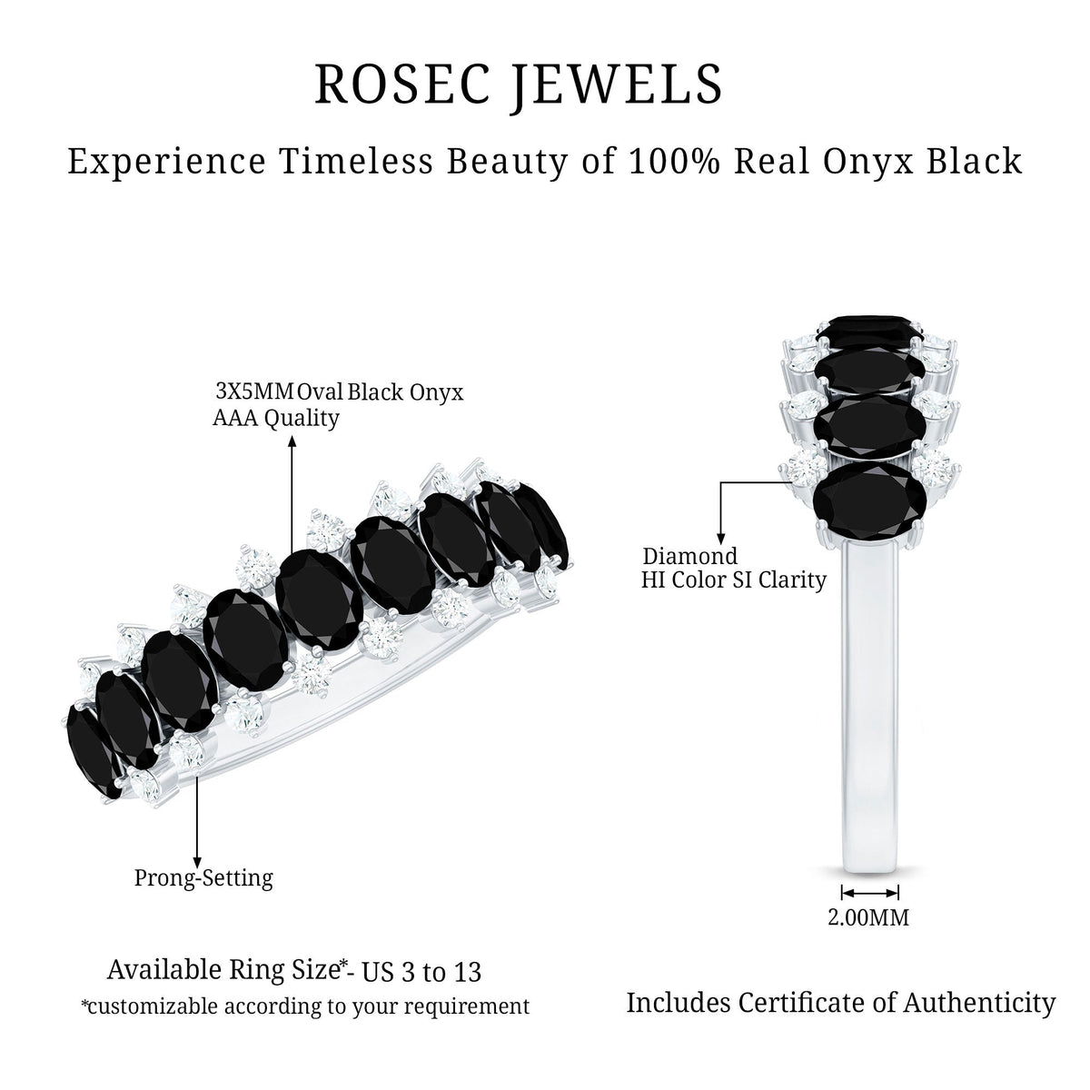 Oval Cut Black Onyx and Diamond Half Eternity Wedding Band
