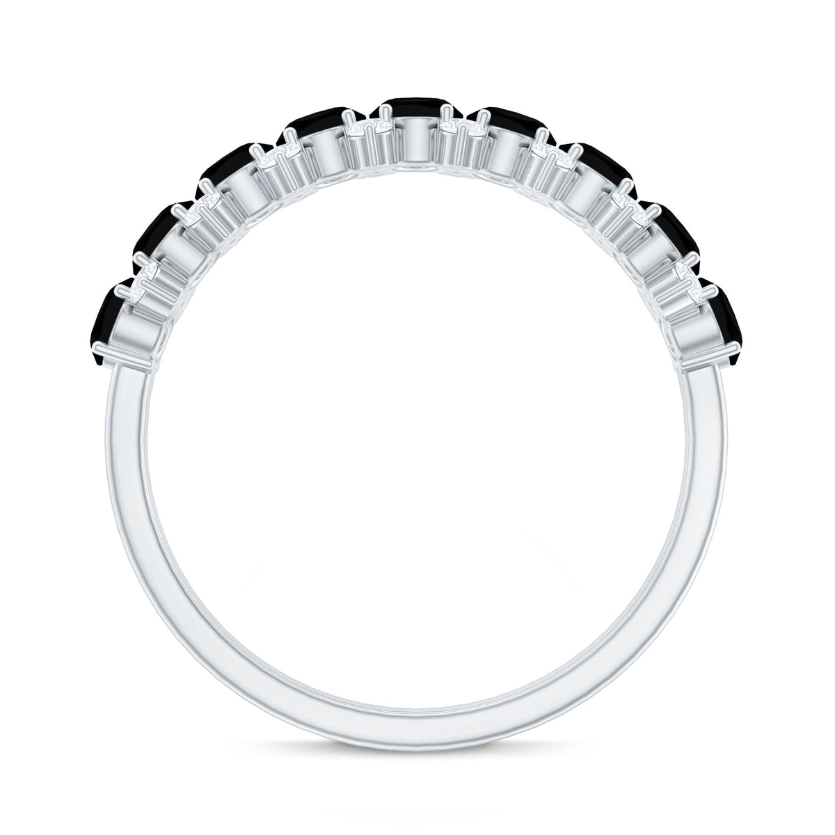Oval Cut Black Onyx and Diamond Half Eternity Wedding Band