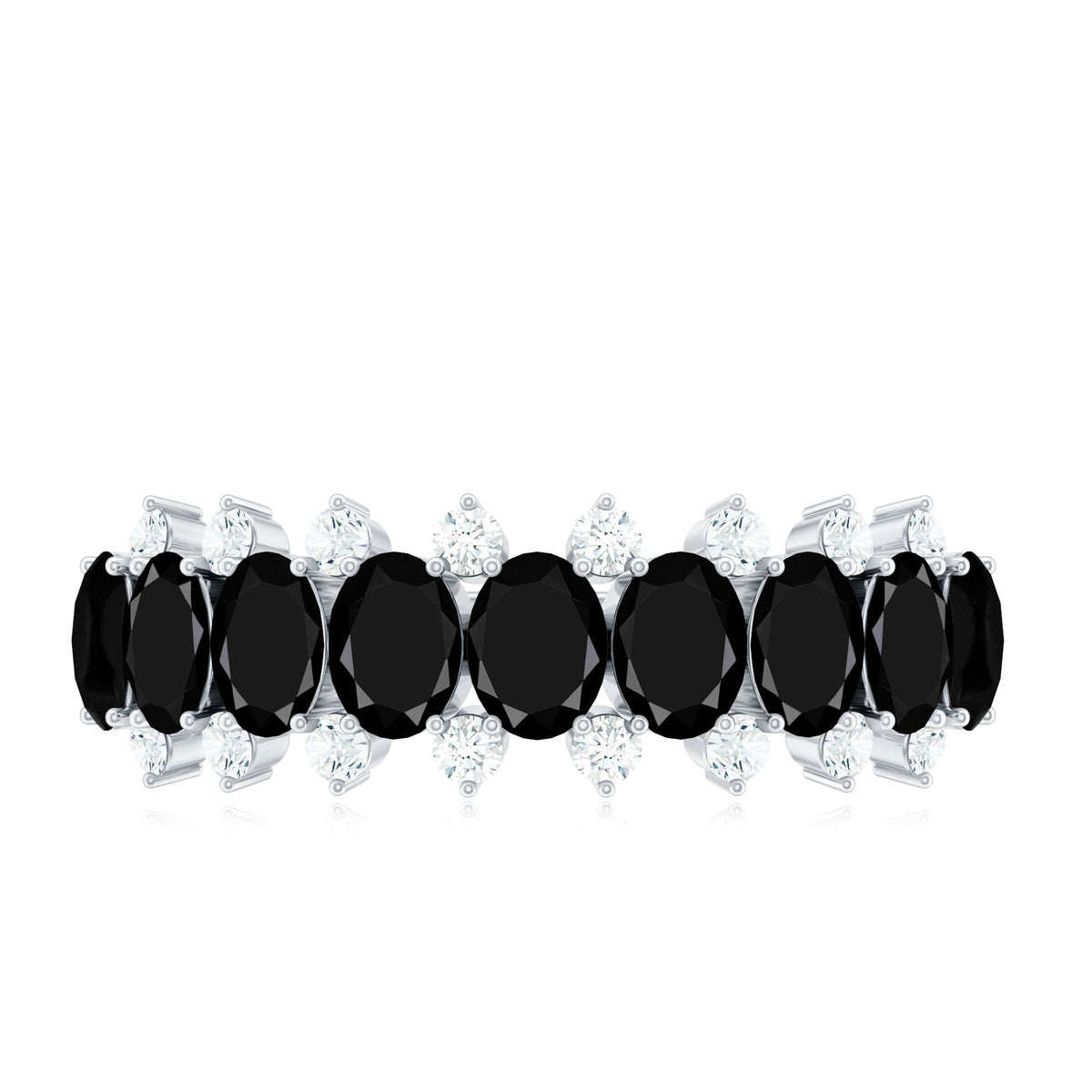 Oval Cut Black Onyx and Diamond Half Eternity Wedding Band