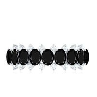 Oval Cut Black Onyx and Diamond Half Eternity Wedding Band