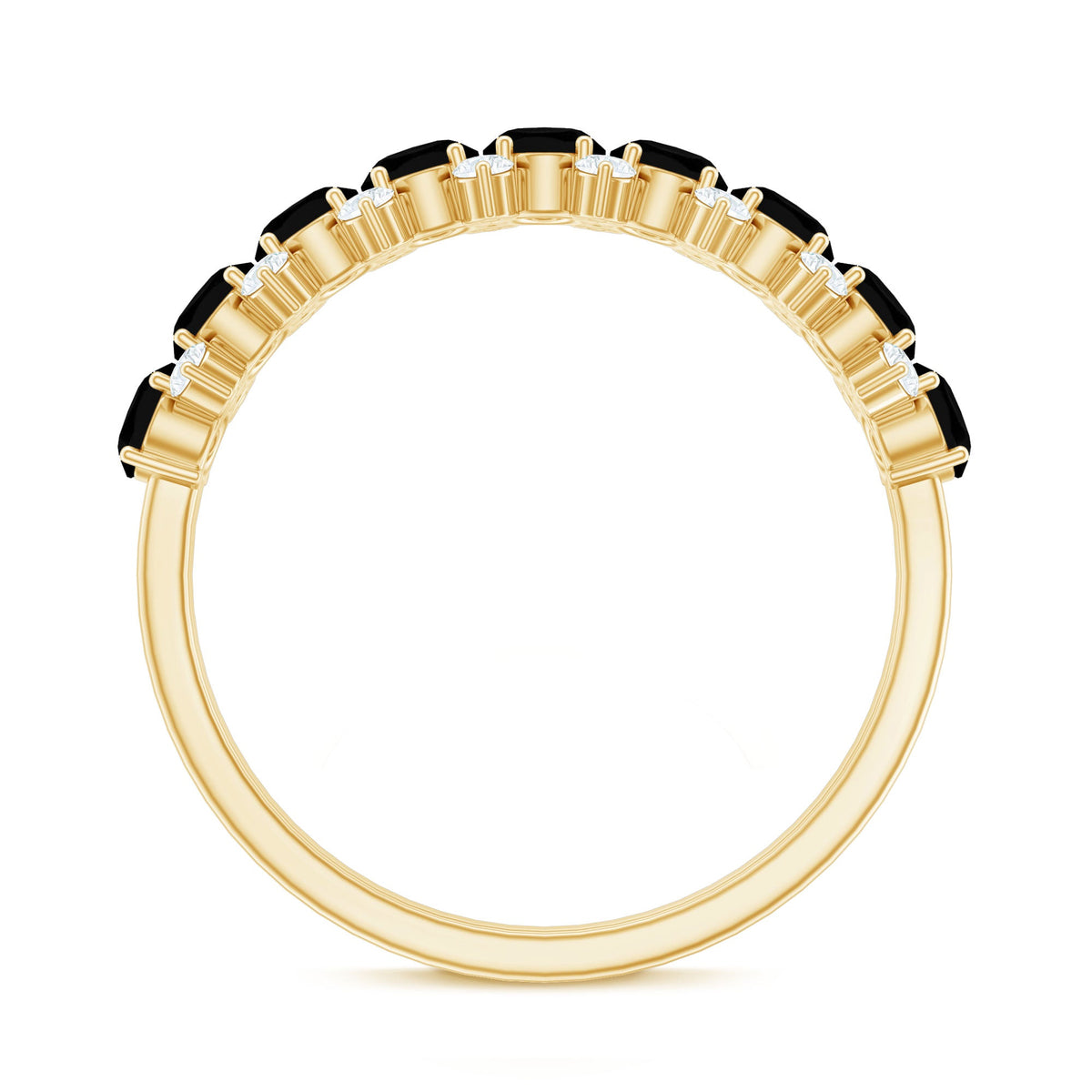 Oval Cut Black Onyx and Diamond Half Eternity Wedding Band