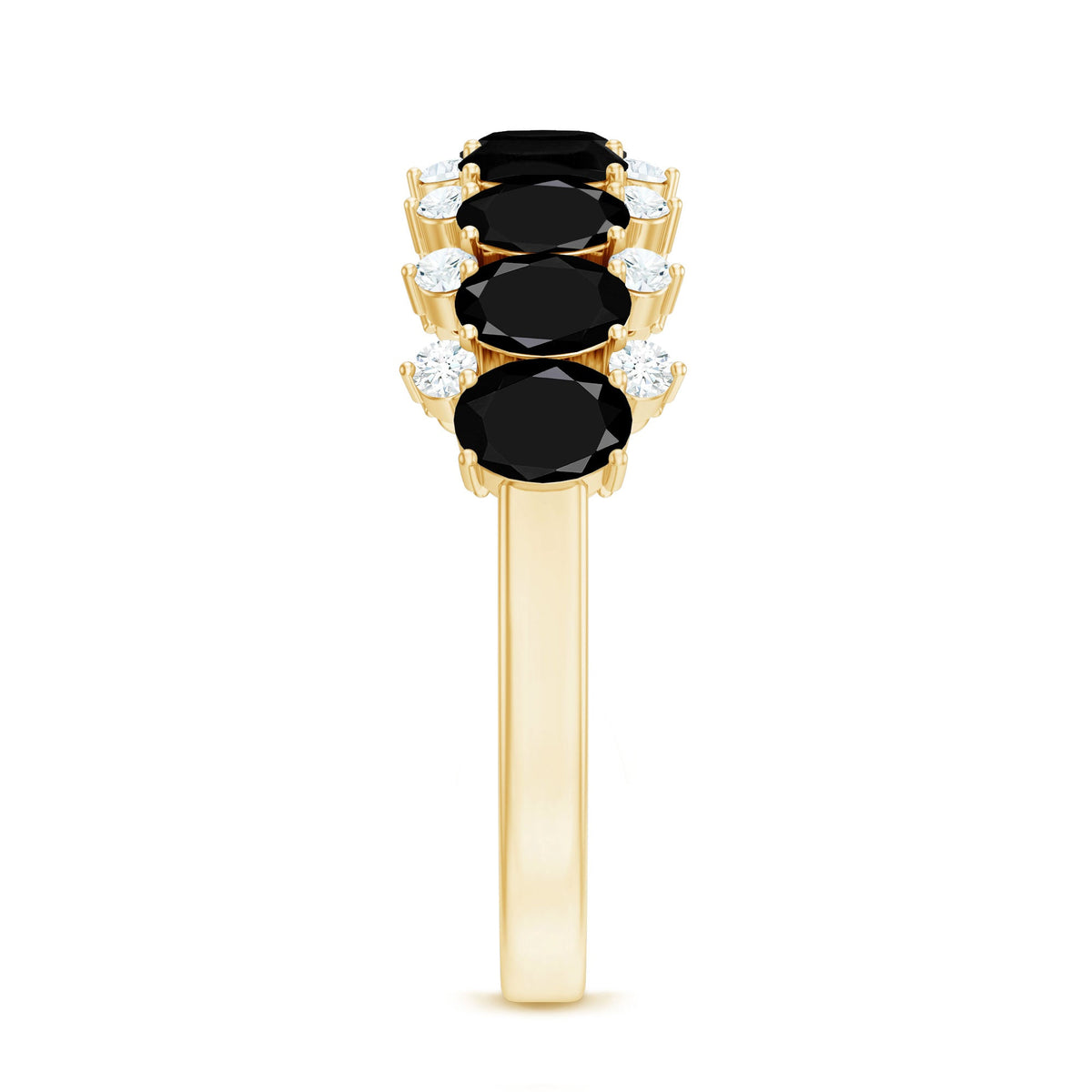 Oval Cut Black Onyx and Diamond Half Eternity Wedding Band
