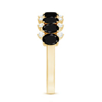 Oval Cut Black Onyx and Diamond Half Eternity Wedding Band