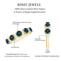 Round London Blue Topaz and Diamond Half Eternity Band