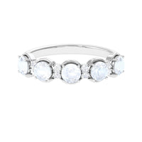 Two-carat genuine moonstone and diamond half eternity ring by Rosec Jewels featuring luminous moonstone and sparkling diamonds.