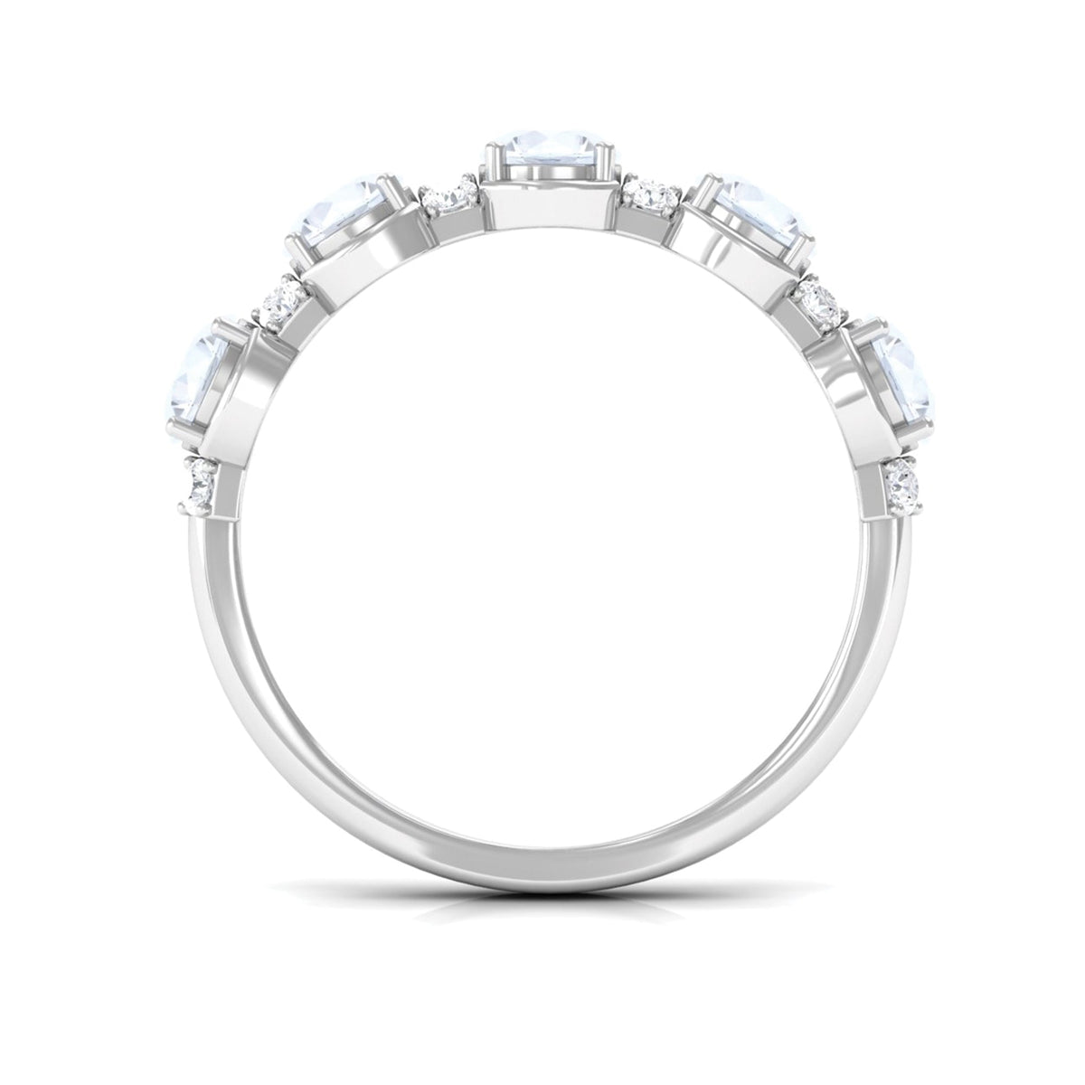 Genuine moonstone and diamond half eternity ring by Rosec Jewels featuring a delicate band with sparkling gemstones.
