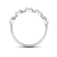 Genuine moonstone and diamond half eternity ring by Rosec Jewels featuring a delicate band with sparkling gemstones.