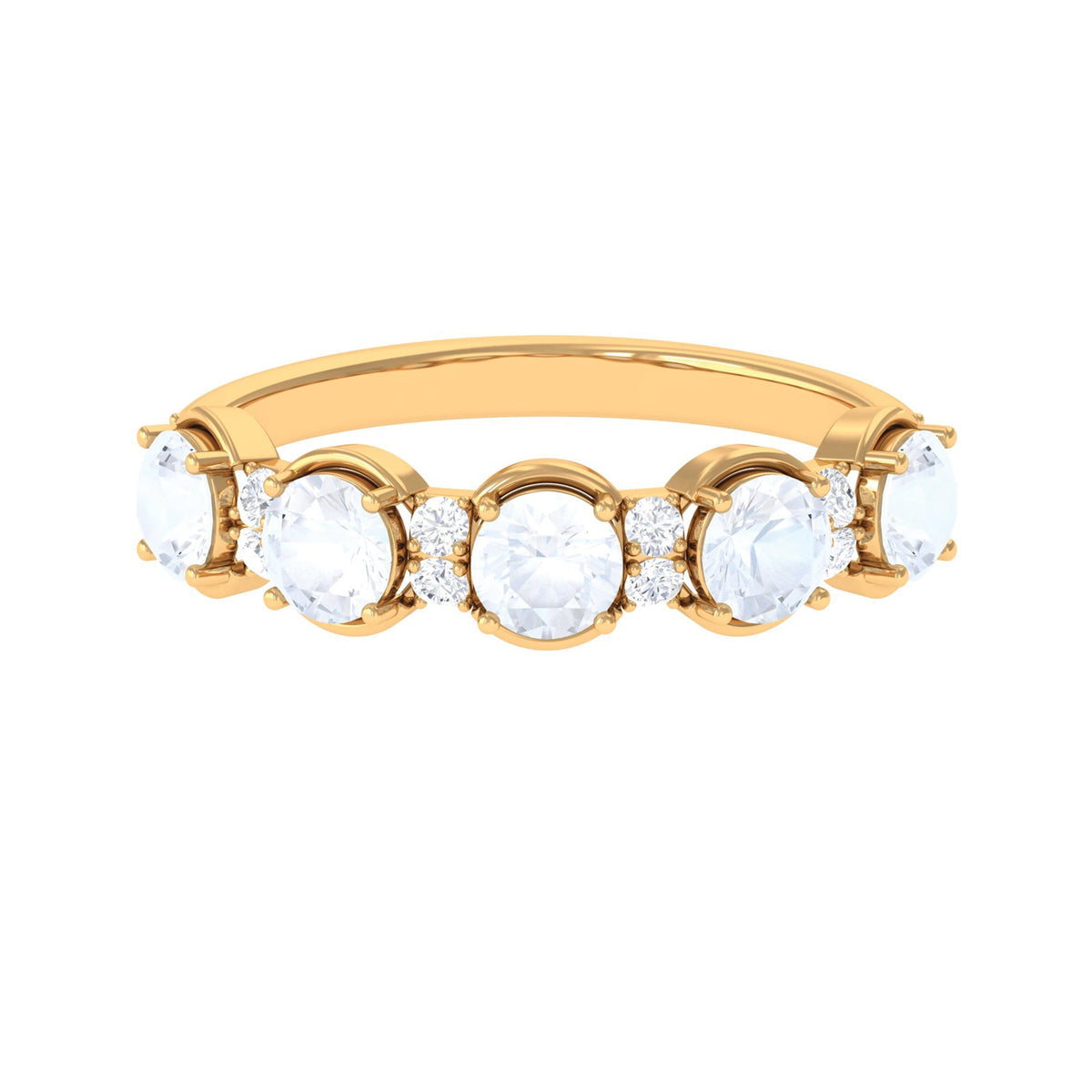Genuine moonstone and diamond half eternity ring by Rosec Jewels, showcasing sparkling gemstones in a sleek band.