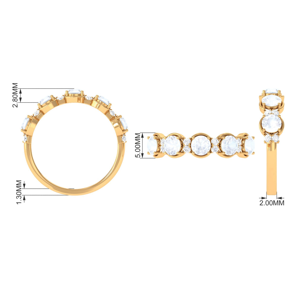 Genuine moonstone and diamond half eternity ring from Rosec Jewels, showcasing sparkling stones set in a elegant band.