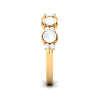 Genuine moonstone and diamond half eternity ring by Rosec Jewels showcasing a band with alternating moonstone and diamond accents.