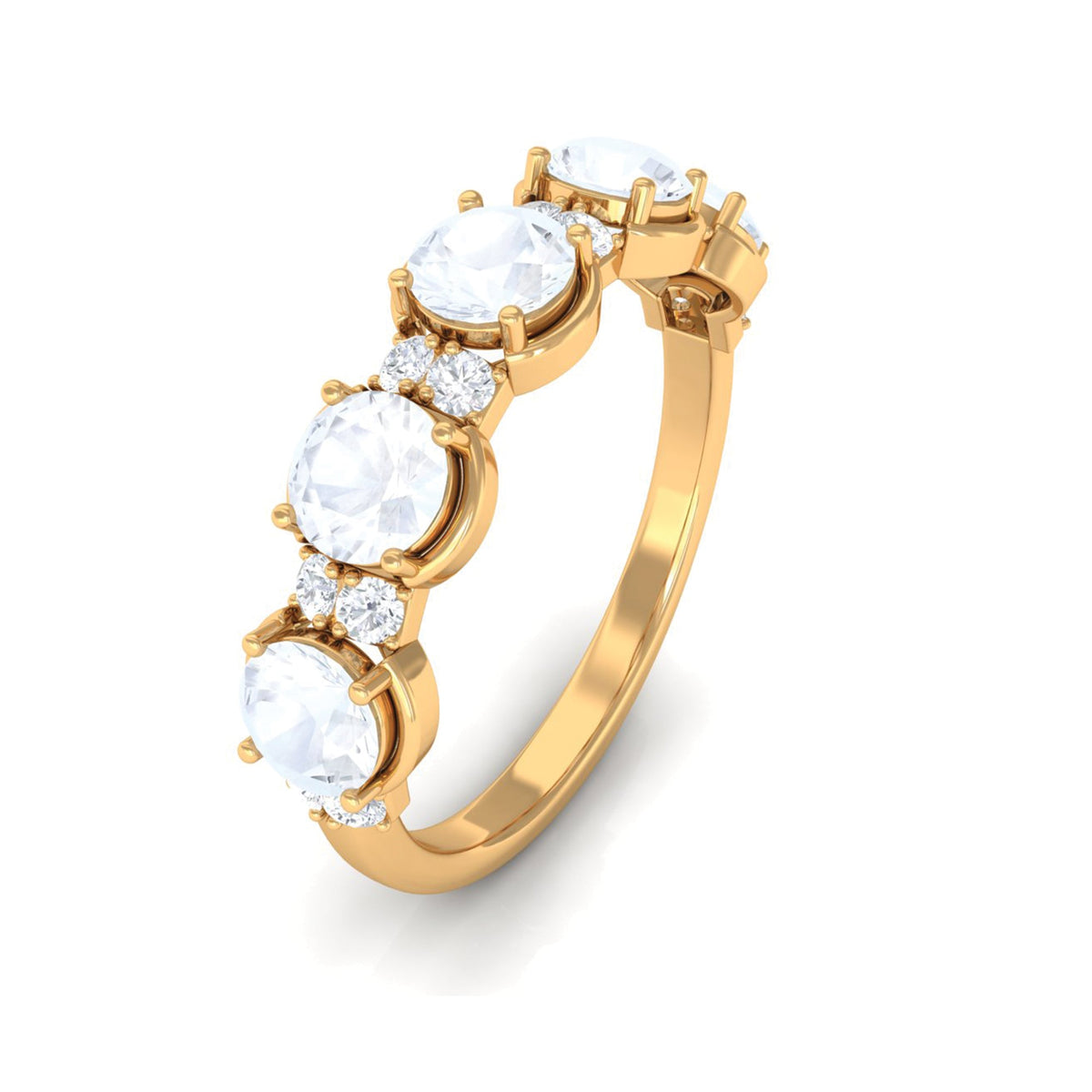Two-carat genuine moonstone and diamond half eternity ring by Rosec Jewels, featuring a delicate band with moonstone and diamond accents.