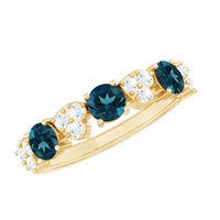Natural London Blue Topaz Semi Eternity Ring with Diamond
