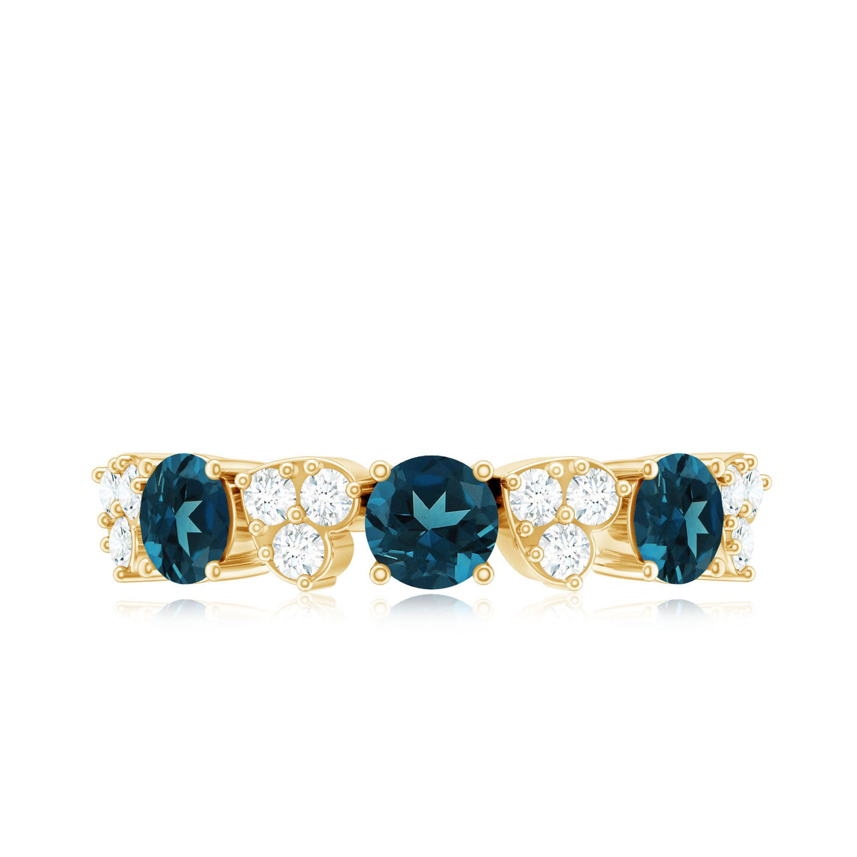 Natural London Blue Topaz Semi Eternity Ring with Diamond