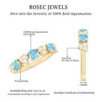 Aquamarine and Diamond Heart Shape Eternity Ring