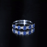 Natural Oval Blue Sapphire Diamond Half Eternity Ring for Women