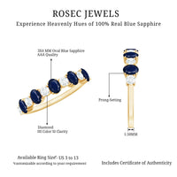 Natural Oval Blue Sapphire Diamond Half Eternity Ring for Women