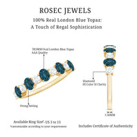 Oval London Blue Topaz Half Eternity Band Ring with Diamond