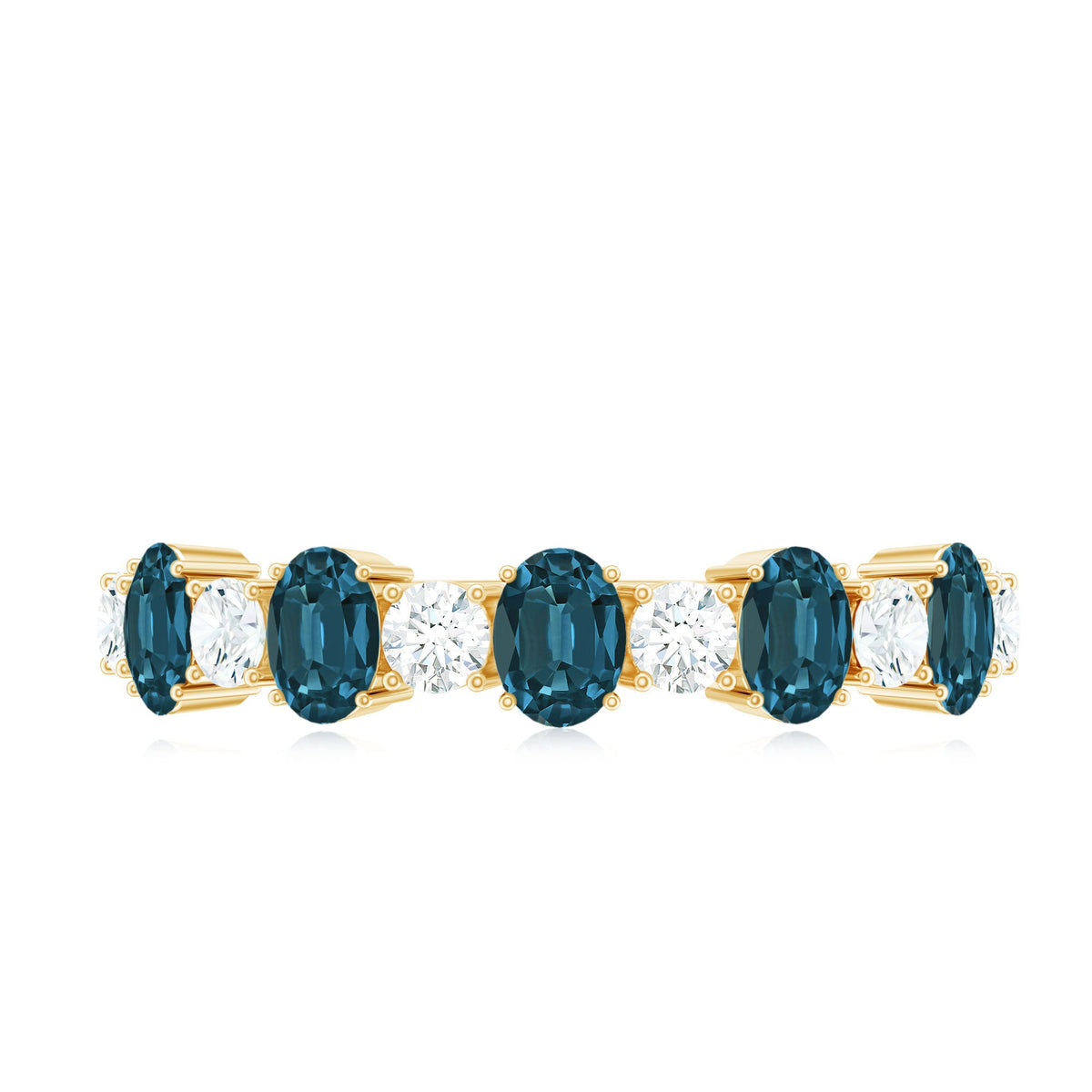 Oval London Blue Topaz Half Eternity Band Ring with Diamond