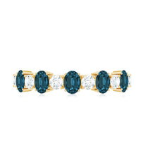 Oval London Blue Topaz Half Eternity Band Ring with Diamond