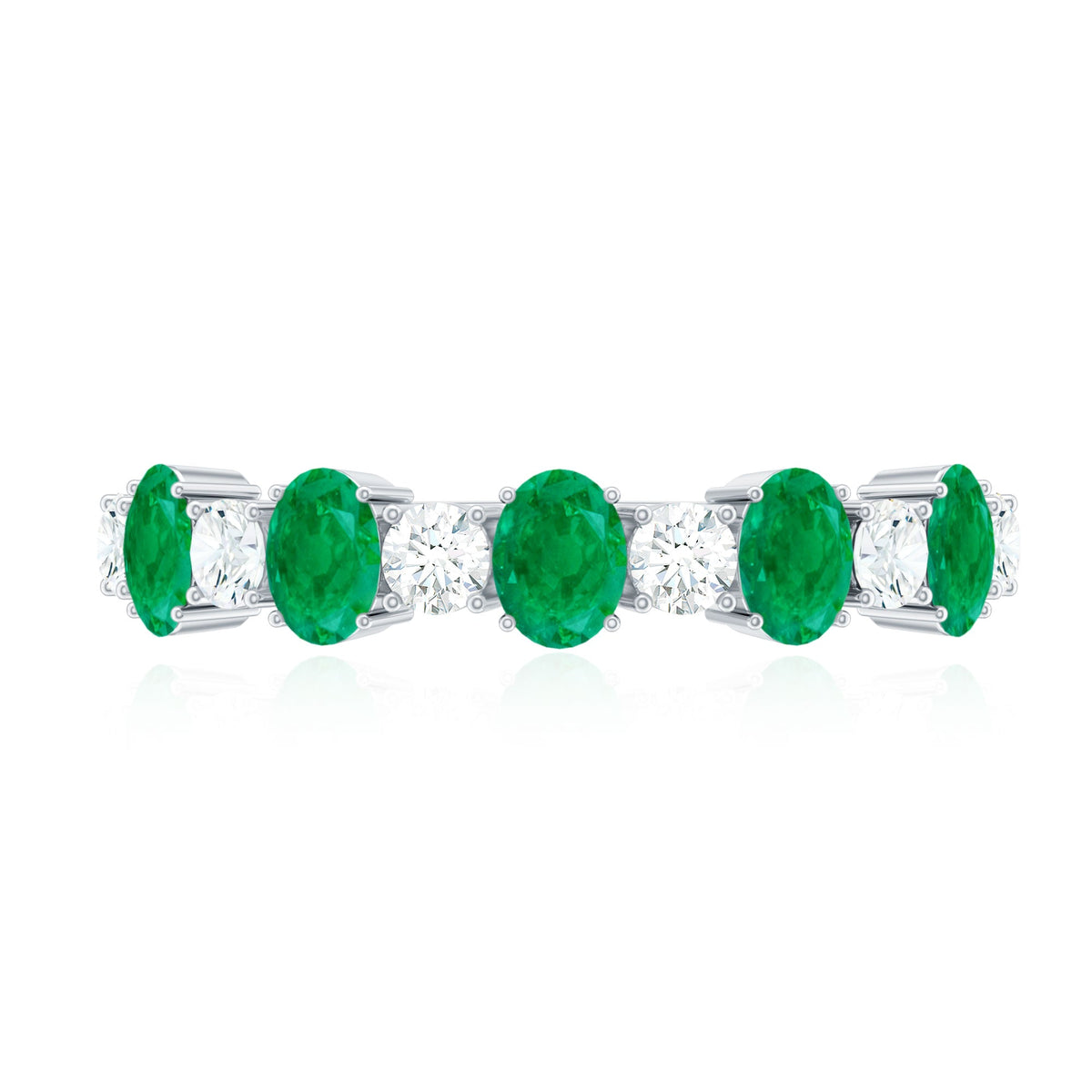 Oval Cut Emerald and Diamond Semi Eternity Ring