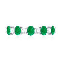 Oval Cut Emerald and Diamond Semi Eternity Ring