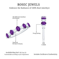 Natural oval amethyst diamond half eternity ring for women by Rosec Jewels, featuring a row of oval amethyst and diamond accents.