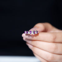 Natural oval amethyst diamond half eternity ring for women by Rosec Jewels, showcasing sparkling gemstones on a sleek band.