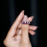 Natural oval amethyst diamond half eternity ring for women in gold, featuring alternating gemstones and elegant design.