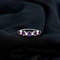 Natural oval amethyst and diamond half eternity ring for women by Rosec Jewels, showcasing elegant gemstone setting and fine craftsmanship.