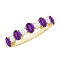 Natural oval amethyst diamond half eternity ring for women by Rosec Jewels, featuring a continuous band of amethyst and diamond accents.
